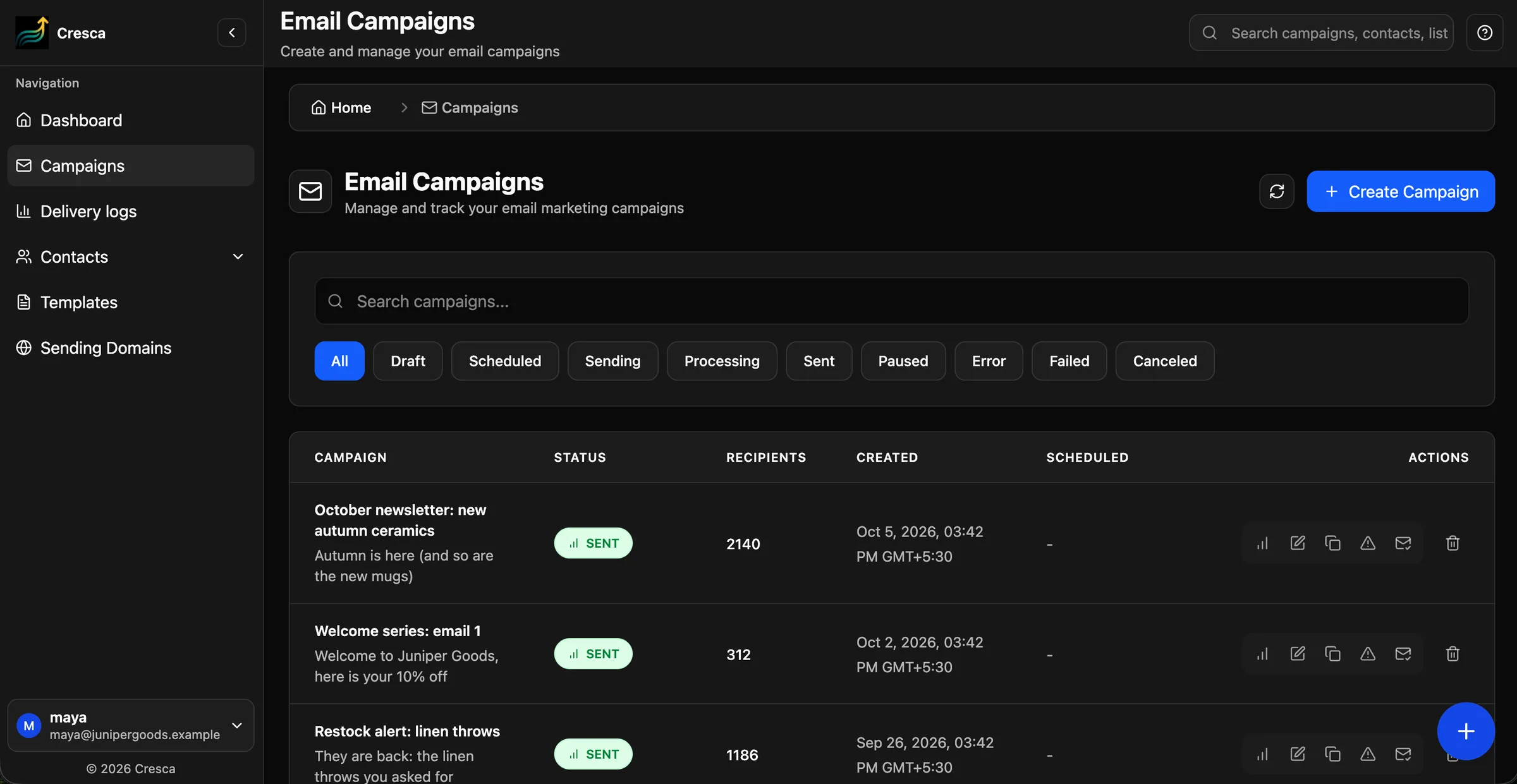 Cresca campaigns screen