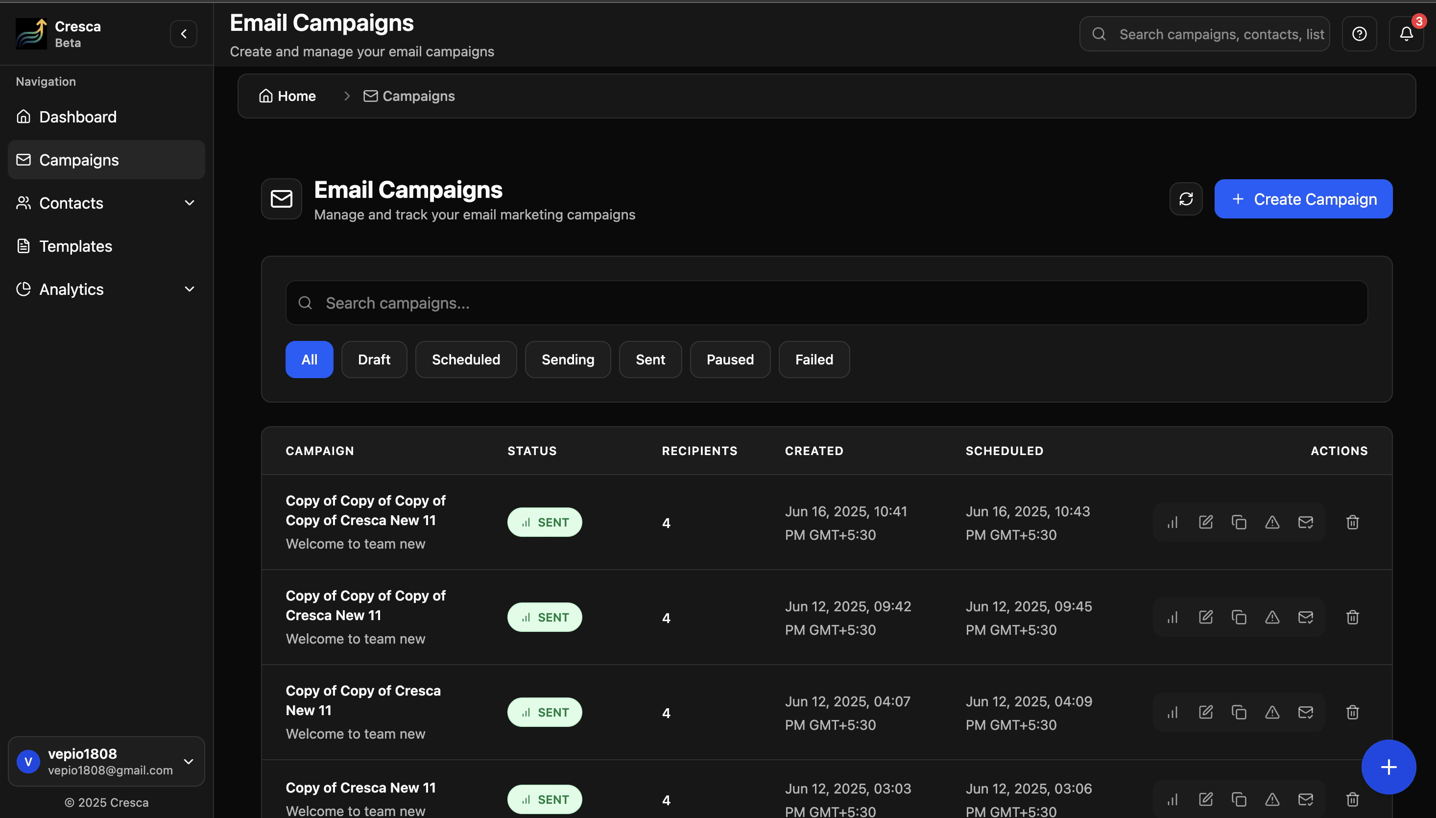 Cresca email campaigns workspace